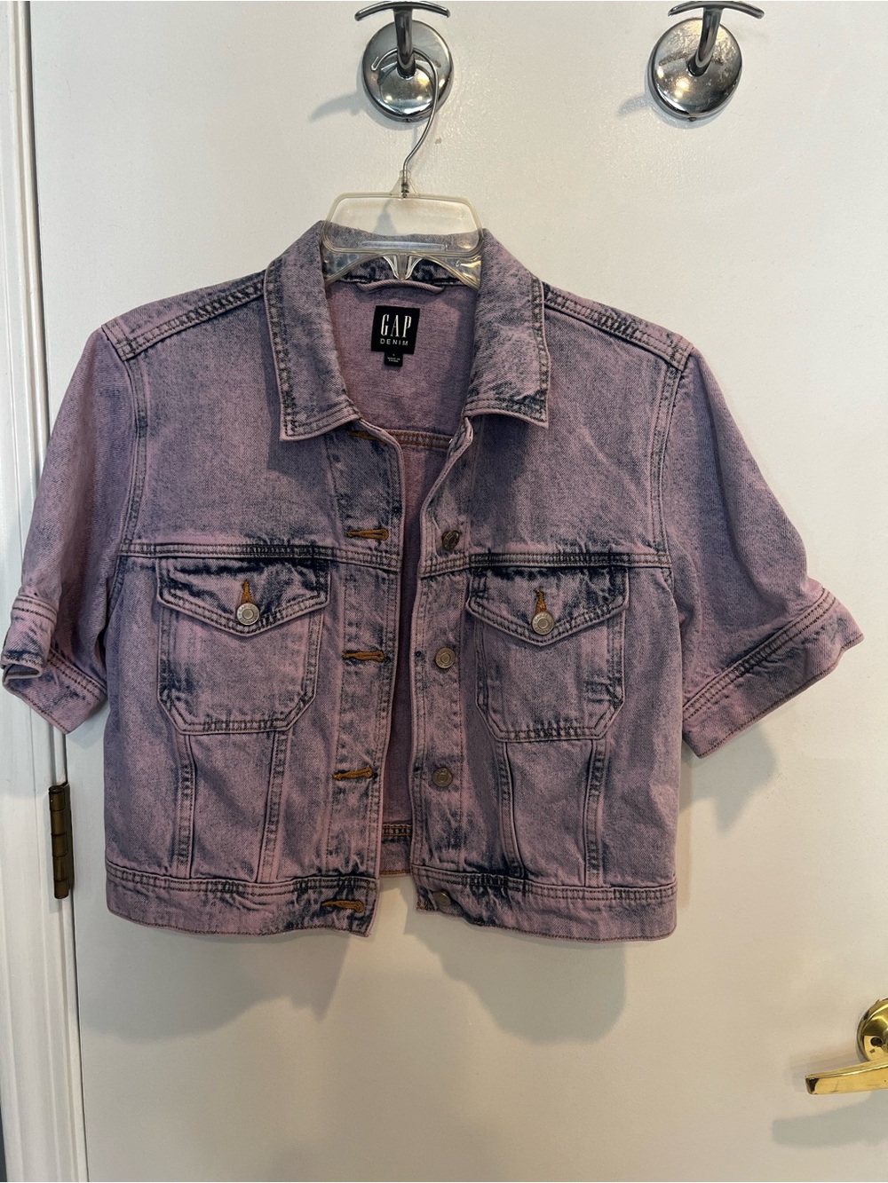 GAP Unique Pink Acid-Wash Cropped Denim Jacket - Size S